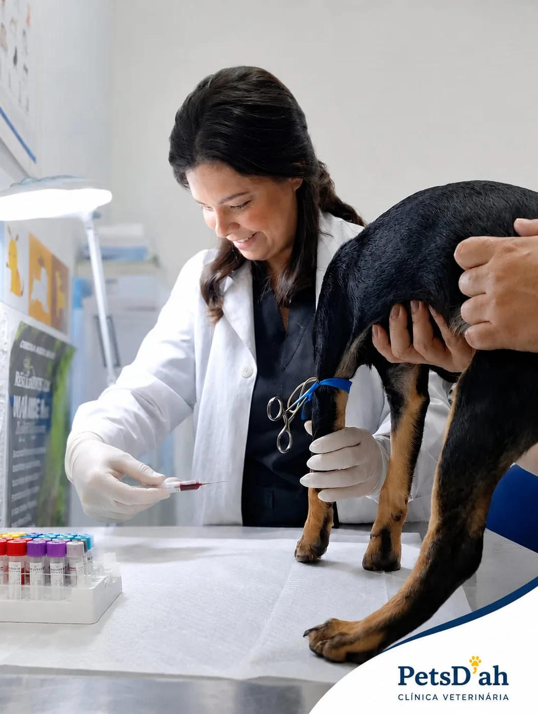 Coleta de exame em paciente canino